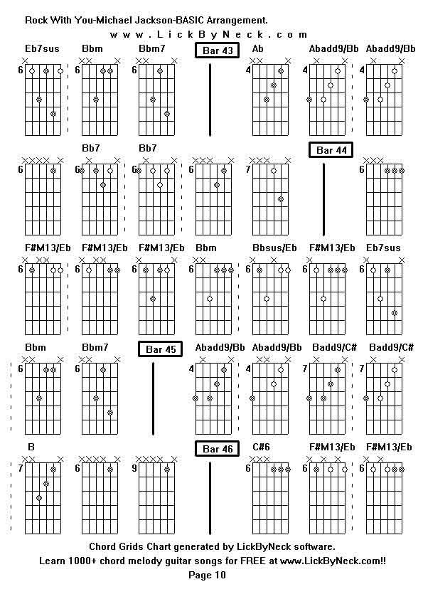 Chord Grids Chart of chord melody fingerstyle guitar song-Rock With You-Michael Jackson-BASIC Arrangement,generated by LickByNeck software.